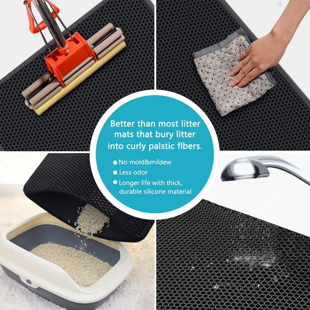 PawPal Double-Layer Cat Litter Mat: Waterproof, Non-Slip & Washable