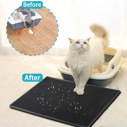 Tapis de litière pour chat double couche PawPal : imperméable, antidérapant et lavable