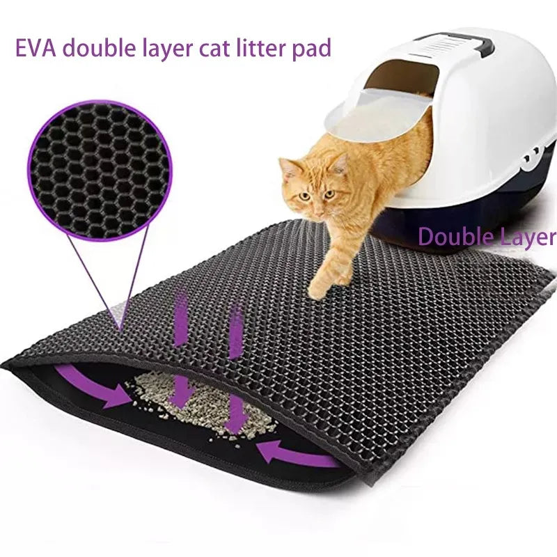 Tapis de litière pour chat double couche PawPal : imperméable, antidérapant et lavable